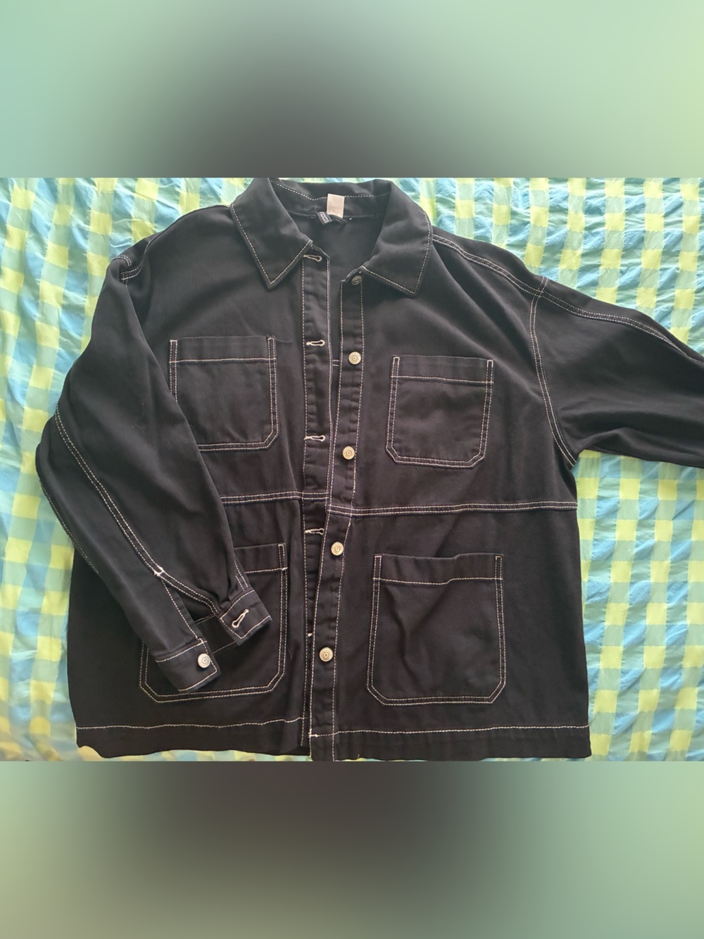 Black Contrast-Stitch Utility Jacket